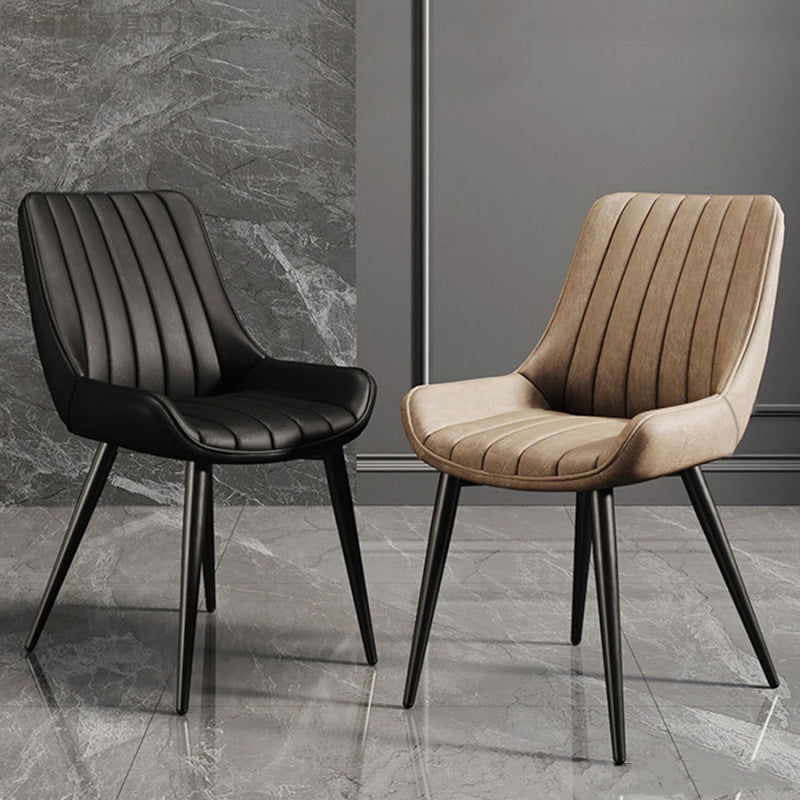 Modern Minimalist Rectangular Carbon Steel Faux Leather Sponge Dining Chair Backrest Armless For Dining Room