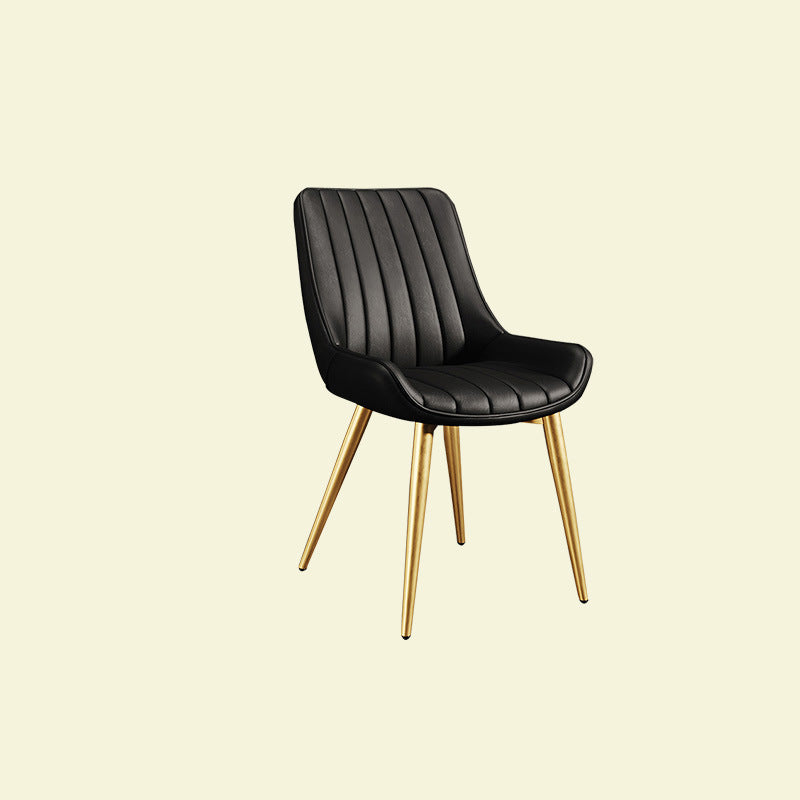 Modern Minimalist Rectangular Carbon Steel Faux Leather Sponge Dining Chair Backrest Armless For Dining Room