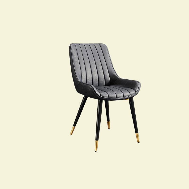 Modern Minimalist Rectangular Carbon Steel Faux Leather Sponge Dining Chair Backrest Armless For Dining Room