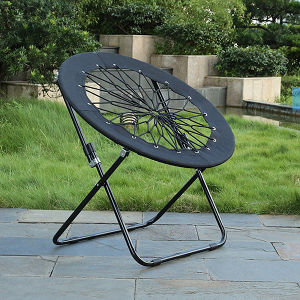 Modern Minimalist Foldable Round Iron Alloy Nylon Rope Weaving Portable Camping Chair Backrest Armless For Garden
