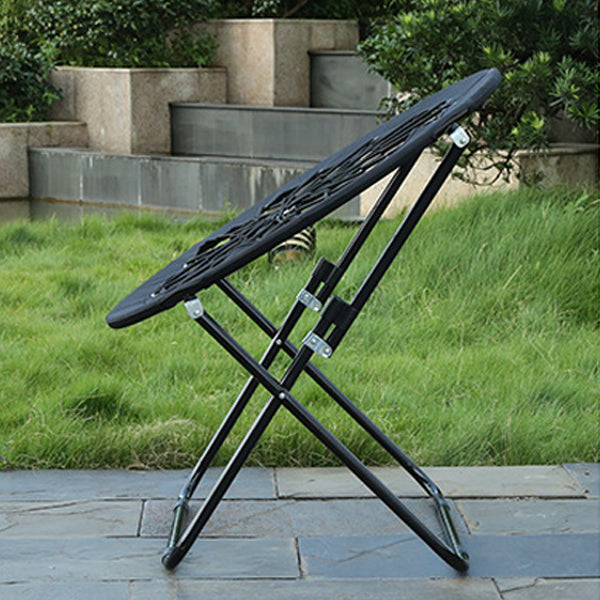 Modern Minimalist Foldable Round Iron Alloy Nylon Rope Weaving Portable Camping Chair Backrest Armless For Garden