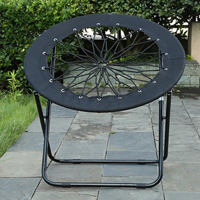 Modern Minimalist Foldable Round Iron Alloy Nylon Rope Weaving Portable Camping Chair Backrest Armless For Garden