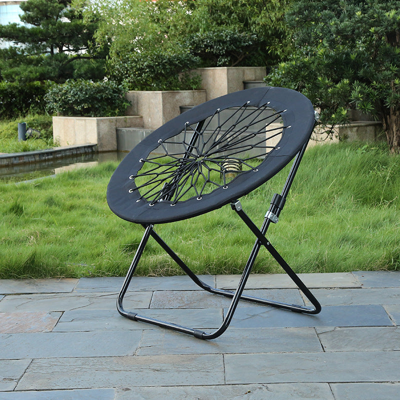 Modern Minimalist Foldable Round Iron Alloy Nylon Rope Weaving Portable Camping Chair Backrest Armless For Garden