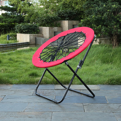 Modern Minimalist Foldable Round Iron Alloy Nylon Rope Weaving Portable Camping Chair Backrest Armless For Garden