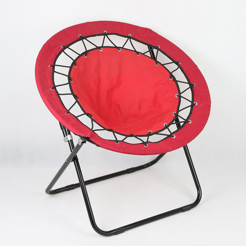 Modern Minimalist Foldable Round Iron Alloy Nylon Rope Weaving Portable Camping Chair Backrest Armless For Garden