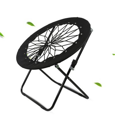 Modern Minimalist Foldable Round Iron Alloy Nylon Rope Weaving Portable Camping Chair Backrest Armless For Garden