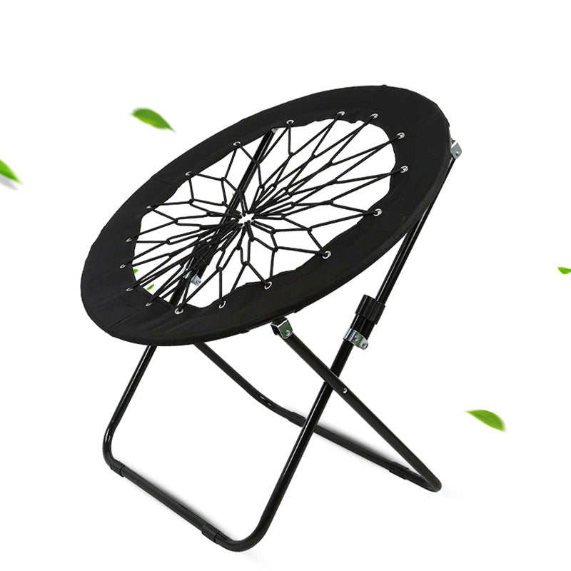 Modern Minimalist Foldable Round Iron Alloy Nylon Rope Weaving Portable Camping Chair Backrest Armless For Garden