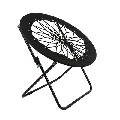 Modern Minimalist Foldable Round Iron Alloy Nylon Rope Weaving Portable Camping Chair Backrest Armless For Garden