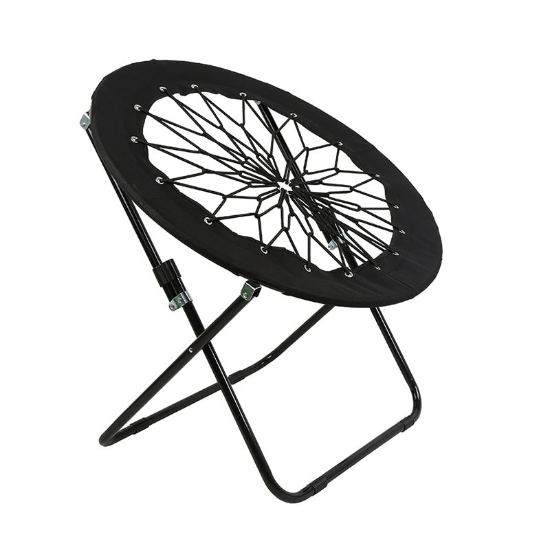 Modern Minimalist Foldable Round Iron Alloy Nylon Rope Weaving Portable Camping Chair Backrest Armless For Garden