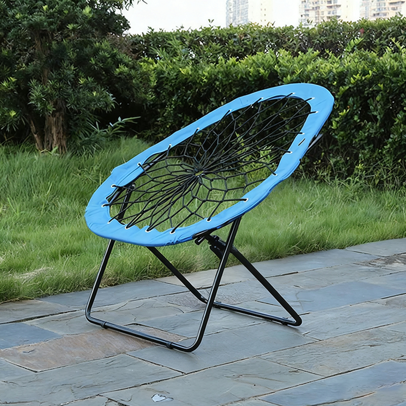 Modern Minimalist Foldable Round Iron Alloy Nylon Rope Weaving Portable Camping Chair Backrest Armless For Garden