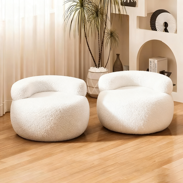 Contemporary Nordic Soft Fluffy Arc Solid Wood Sherpa Fabric Sponge Low Stool Backrest Armrest For Living Room