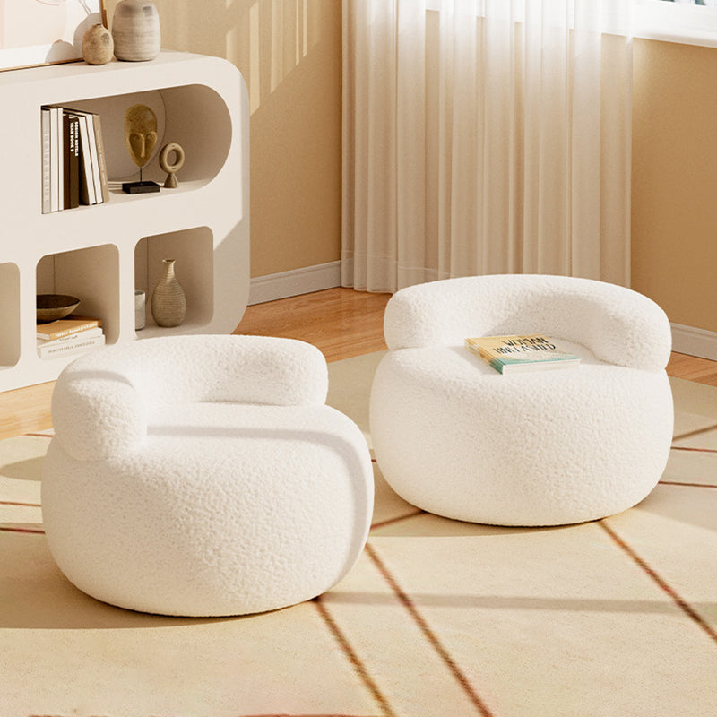 Contemporary Nordic Soft Fluffy Arc Solid Wood Sherpa Fabric Sponge Low Stool Backrest Armrest For Living Room