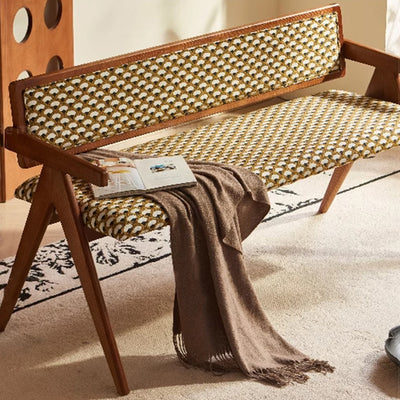 Traditional Rustic Rectangular Ash Wood Solid Wood Board Fabric Sponge Bench Backrest Armrest For Living Room