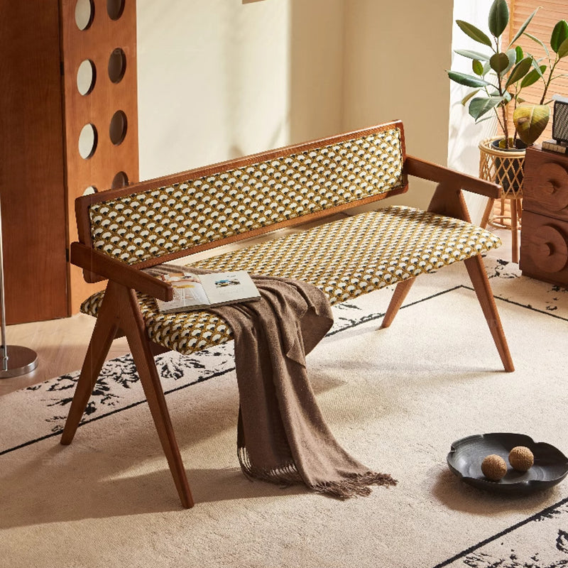 Traditional Rustic Rectangular Ash Wood Solid Wood Board Fabric Sponge Bench Backrest Armrest For Living Room