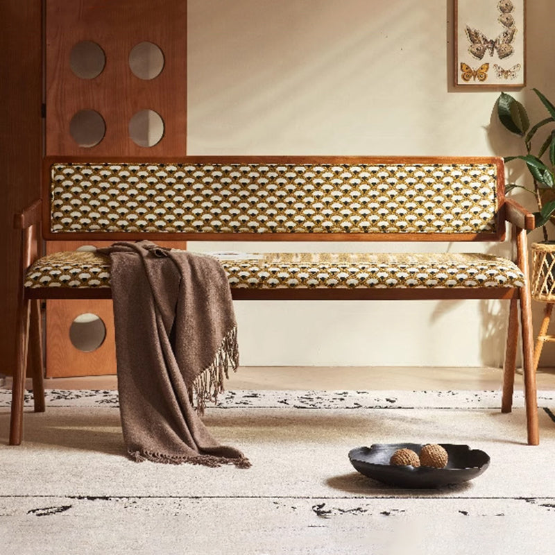 Traditional Rustic Rectangular Ash Wood Solid Wood Board Fabric Sponge Bench Backrest Armrest For Living Room