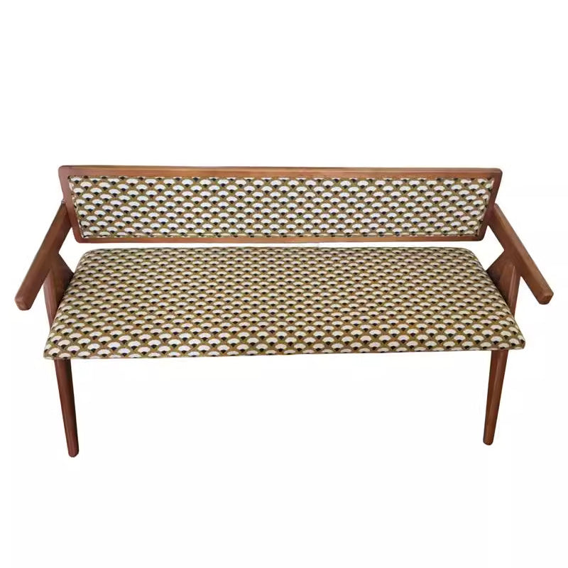 Traditional Rustic Rectangular Ash Wood Solid Wood Board Fabric Sponge Bench Backrest Armrest For Living Room