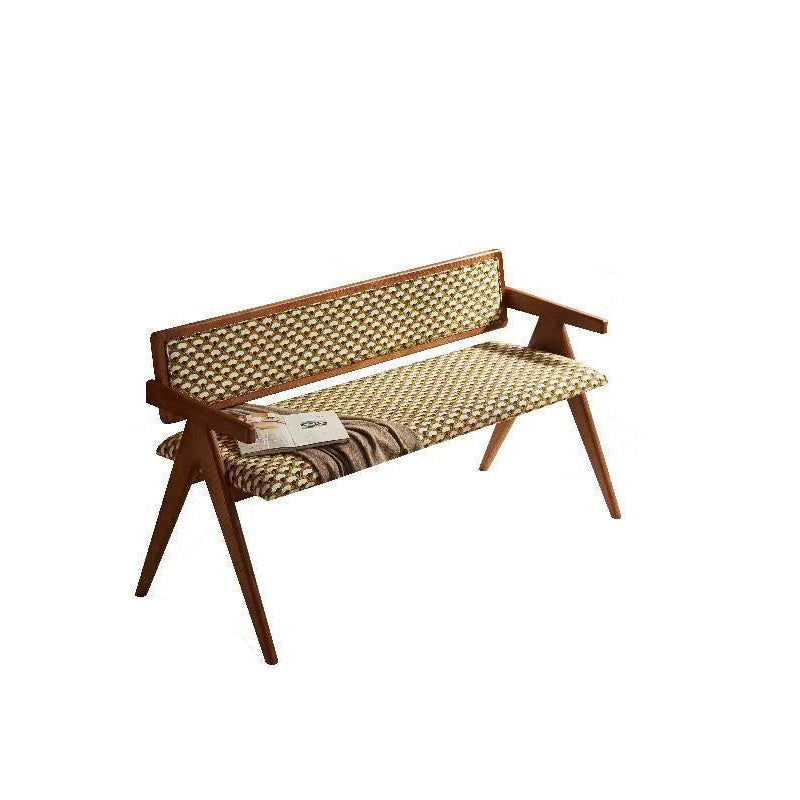Traditional Rustic Rectangular Ash Wood Solid Wood Board Fabric Sponge Bench Backrest Armrest For Living Room