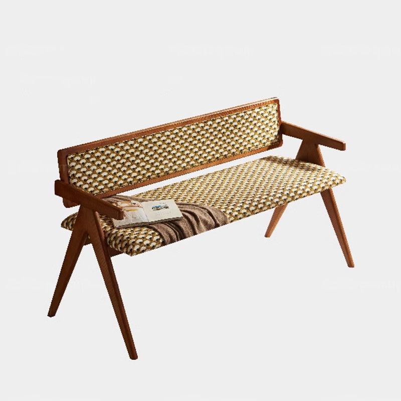 Traditional Rustic Rectangular Ash Wood Solid Wood Board Fabric Sponge Bench Backrest Armrest For Living Room
