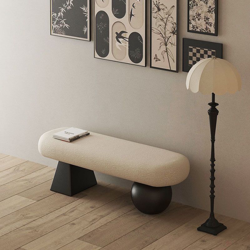 Contemporary Nordic Oval Solid Wood Sherpa Fabric Sponge Bench Backless Armless For Entryway