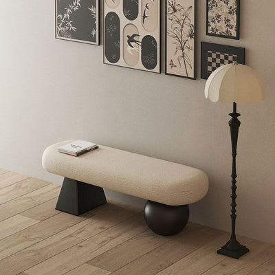 Contemporary Nordic Oval Solid Wood Lambswool Sponge Bench Backless Armless For Entryway