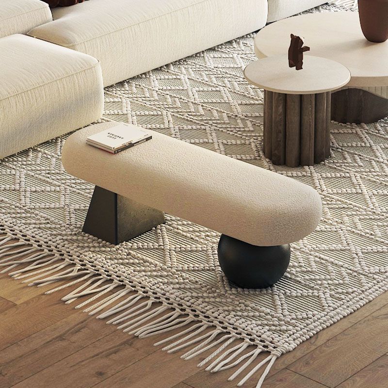 Contemporary Nordic Oval Solid Wood Lambswool Sponge Bench Backless Armless For Entryway
