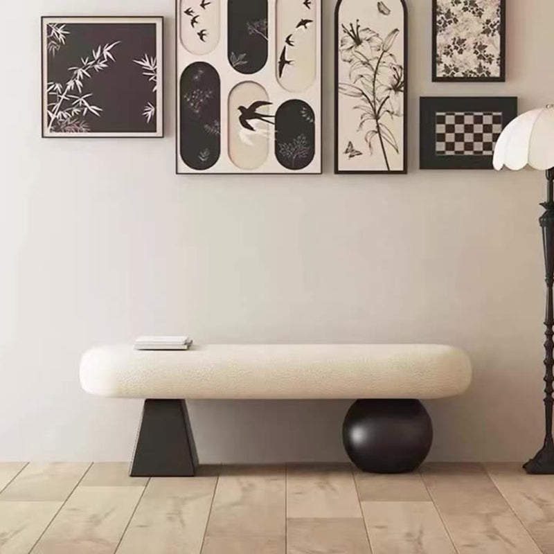 Contemporary Nordic Oval Solid Wood Sherpa Fabric Sponge Bench Backless Armless For Entryway