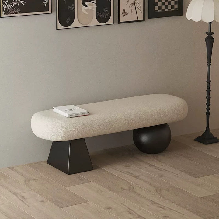 Contemporary Nordic Oval Solid Wood Sherpa Fabric Sponge Bench Backless Armless For Entryway