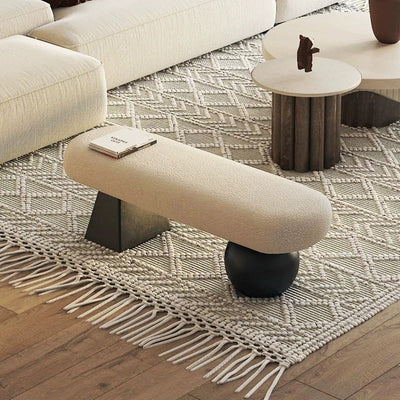 Contemporary Nordic Oval Solid Wood Lambswool Sponge Bench Backless Armless For Entryway