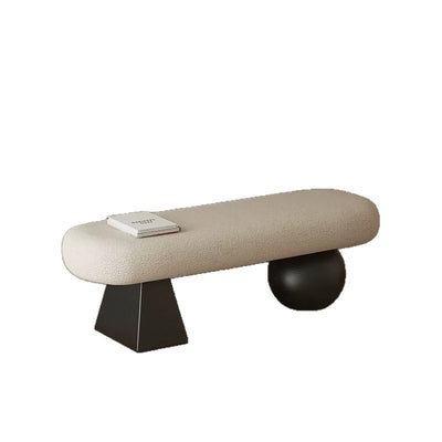 Contemporary Nordic Oval Solid Wood Lambswool Sponge Bench Backless Armless For Entryway