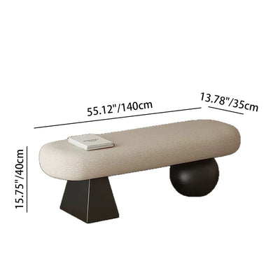 Contemporary Nordic Oval Solid Wood Lambswool Sponge Bench Backless Armless For Entryway