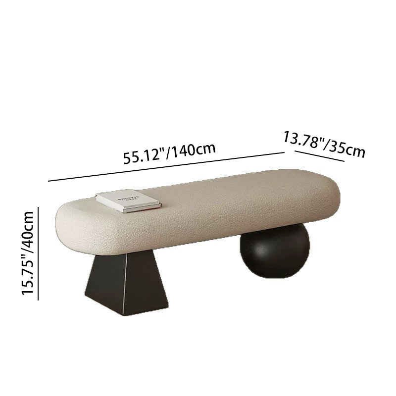 Contemporary Nordic Oval Solid Wood Lambswool Sponge Bench Backless Armless For Entryway