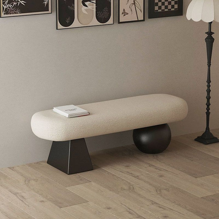 Contemporary Nordic Oval Solid Wood Sherpa Fabric Sponge Bench Backless Armless For Entryway