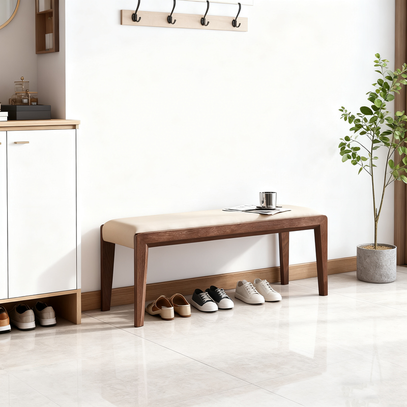 Contemporary Scandinavian Rectangular Ash Wood Microfiber Leather Sponge Bench Backless Armless For Entryway