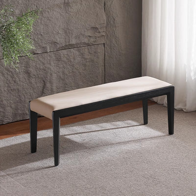 Contemporary Scandinavian Rectangular Ash Wood Microfiber Leather Sponge Bench Backless Armless For Entryway