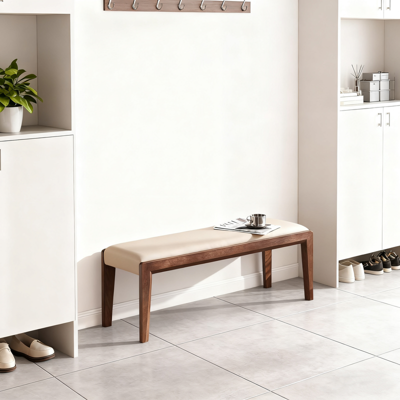 Contemporary Scandinavian Rectangular Ash Wood Microfiber Leather Sponge Bench Backless Armless For Entryway
