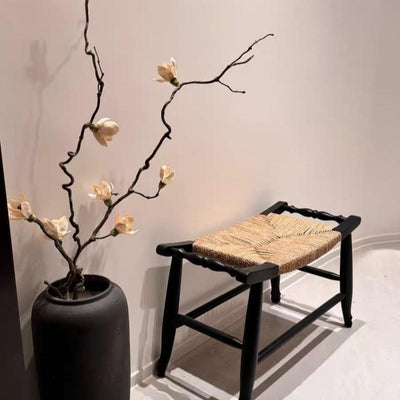 Traditional Rustic Rectangular Rubberwood Hemp Rope Low Stool Backless Armless For Entryway