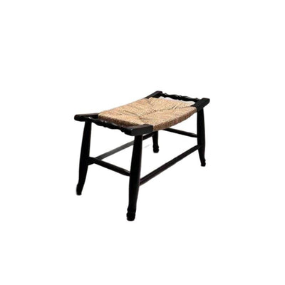 Traditional Rustic Rectangular Rubberwood Hemp Rope Low Stool Backless Armless For Entryway