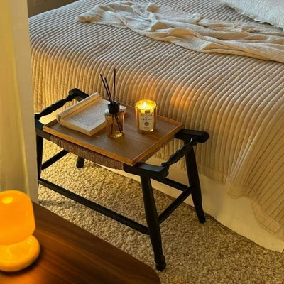 Traditional Rustic Rectangular Rubberwood Hemp Rope Low Stool Backless Armless For Entryway