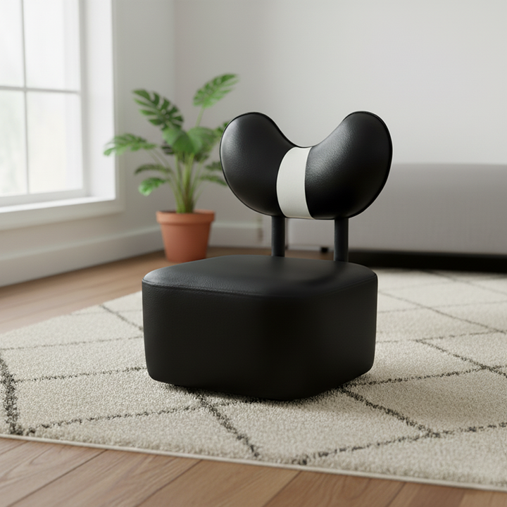 Contemporary Creative Cashew Nuts Square Pine Wood Faux Leather Sponge Movable Kids Low Stool Backrest Armless For Living Room
