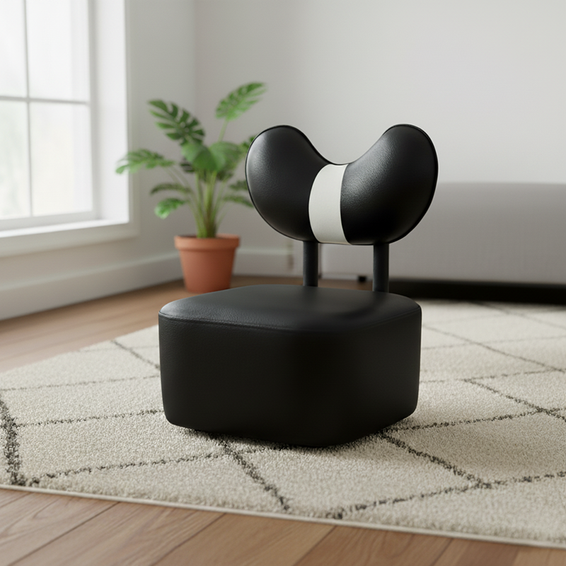 Contemporary Creative Cashew Nuts Square Wooden Board Faux Leather Sponge Movable Kids Low Stool Backrest Armless For Living Room