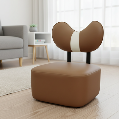 Contemporary Creative Cashew Nuts Square Wooden Board Faux Leather Sponge Movable Kids Low Stool Backrest Armless For Living Room