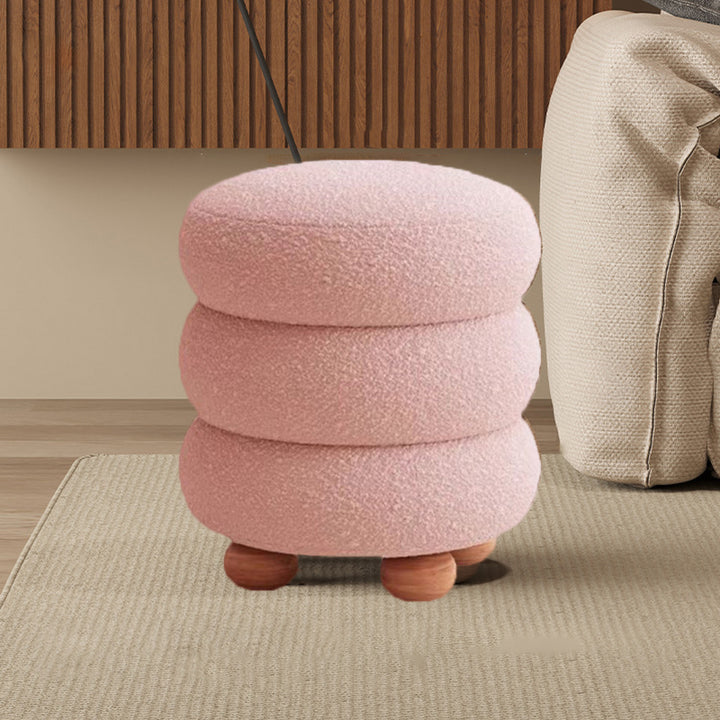 Tabouret de coiffeuse contemporain nordique cylindrique en bois massif, laine d’agneau et éponge pour chambre à coucher 