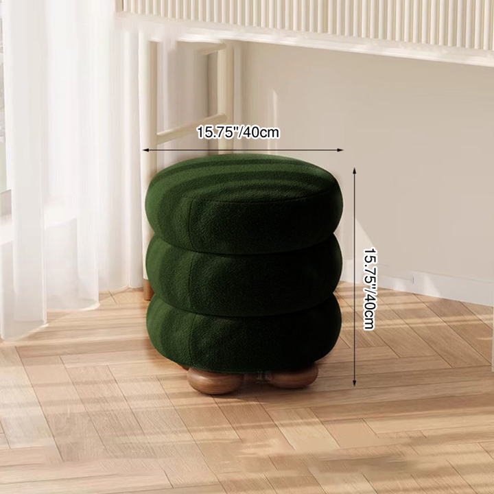 Tabouret de coiffeuse contemporain nordique cylindrique en bois massif, laine d’agneau et éponge pour chambre à coucher 
