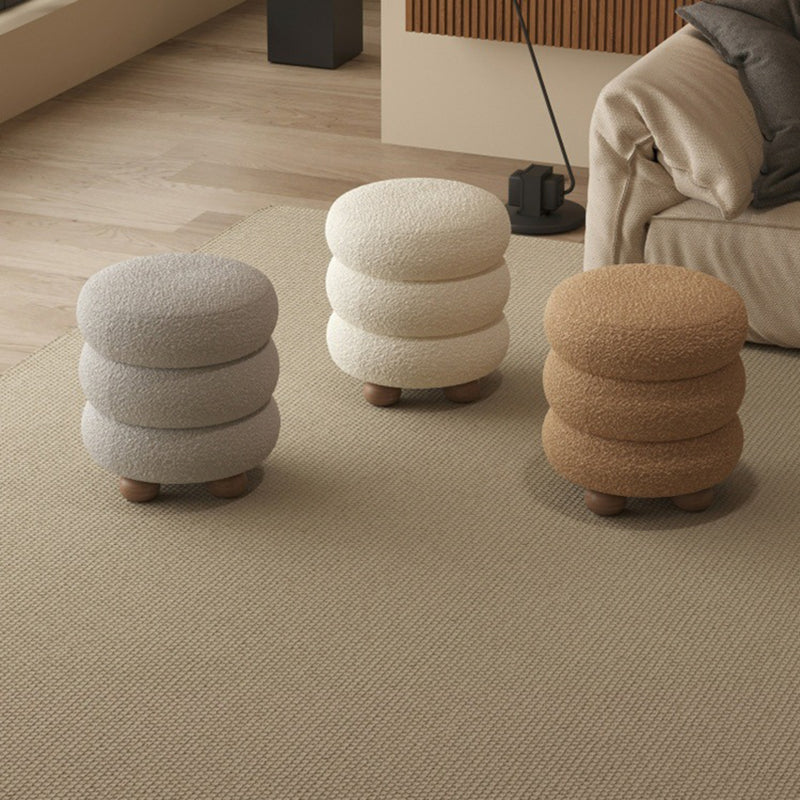 Contemporary Nordic Cylindrical Solid Wood Lambswool Sponge Vanity Stool For Bedroom