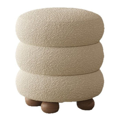 Contemporary Nordic Cylindrical Solid Wood Lambswool Sponge Vanity Stool For Bedroom