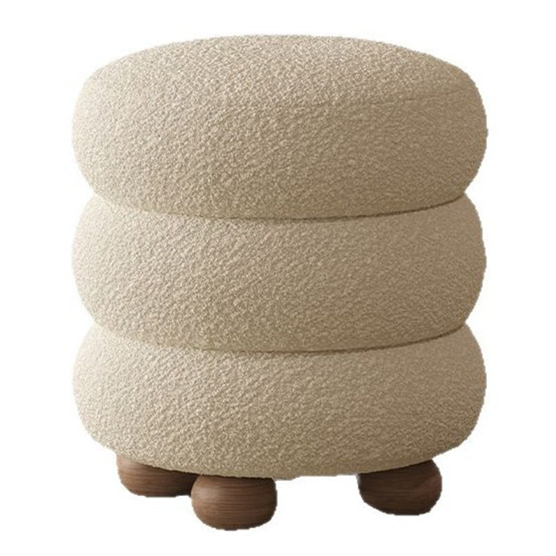 Contemporary Nordic Cylindrical Solid Wood Lambswool Sponge Vanity Stool For Bedroom