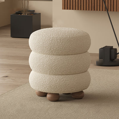 Contemporary Nordic Cylindrical Solid Wood Lambswool Sponge Vanity Stool For Bedroom