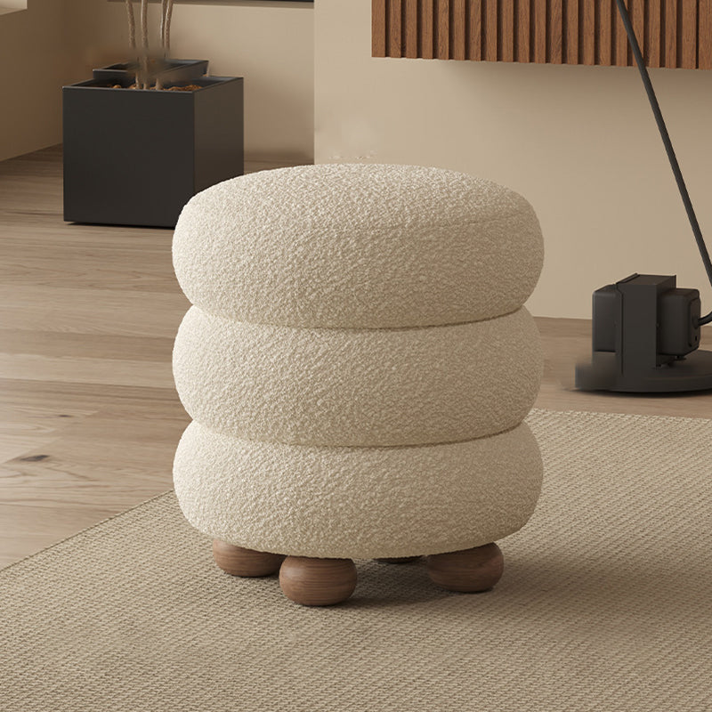 Contemporary Nordic Cylindrical Solid Wood Lambswool Sponge Vanity Stool For Bedroom