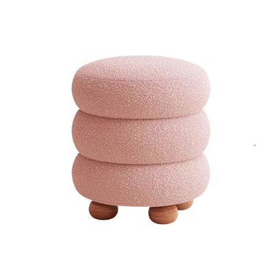 Contemporary Nordic Cylindrical Solid Wood Lambswool Sponge Vanity Stool For Bedroom