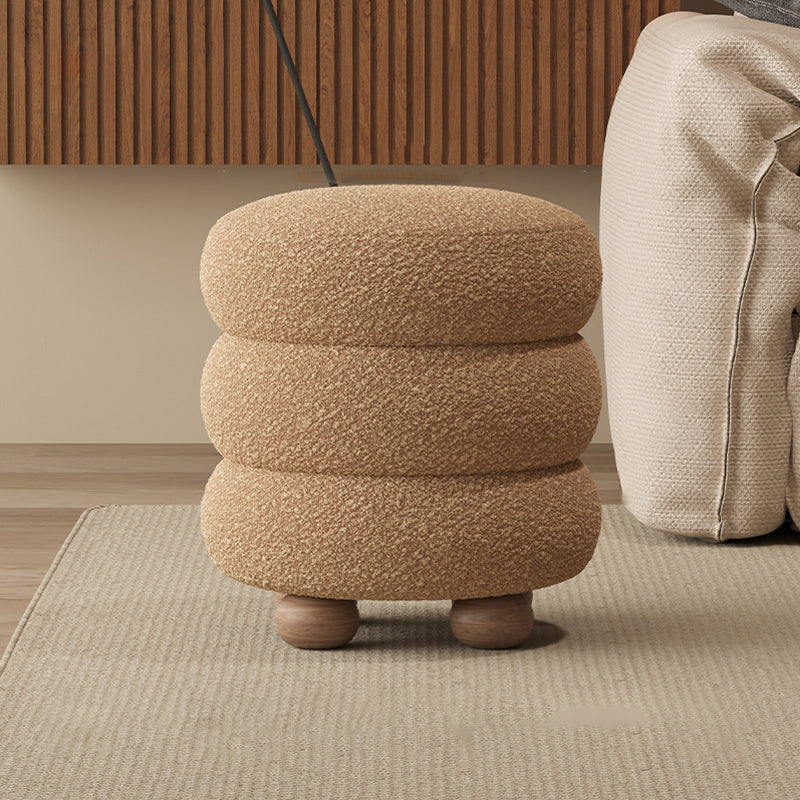 Contemporary Nordic Cylindrical Solid Wood Lambswool Sponge Vanity Stool For Bedroom
